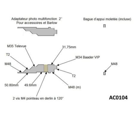 Adaptateur multifonctions au coulant 50.8mm Pierro Astro pour Barlow