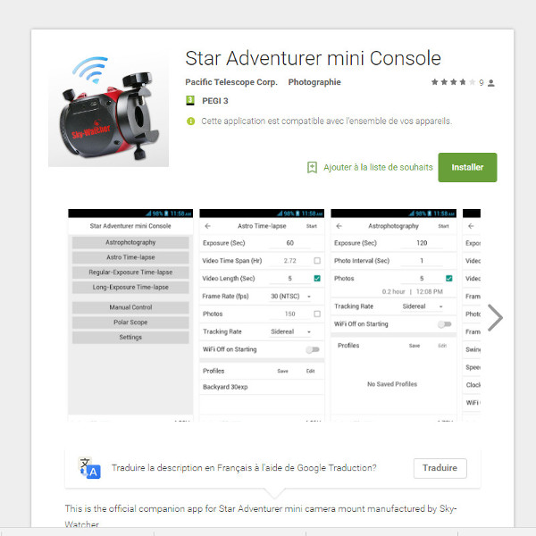 Copie d'écran de la Console SAM sur le Google Play Star_Adventurer_Mini_ConsoleSAM.jpg