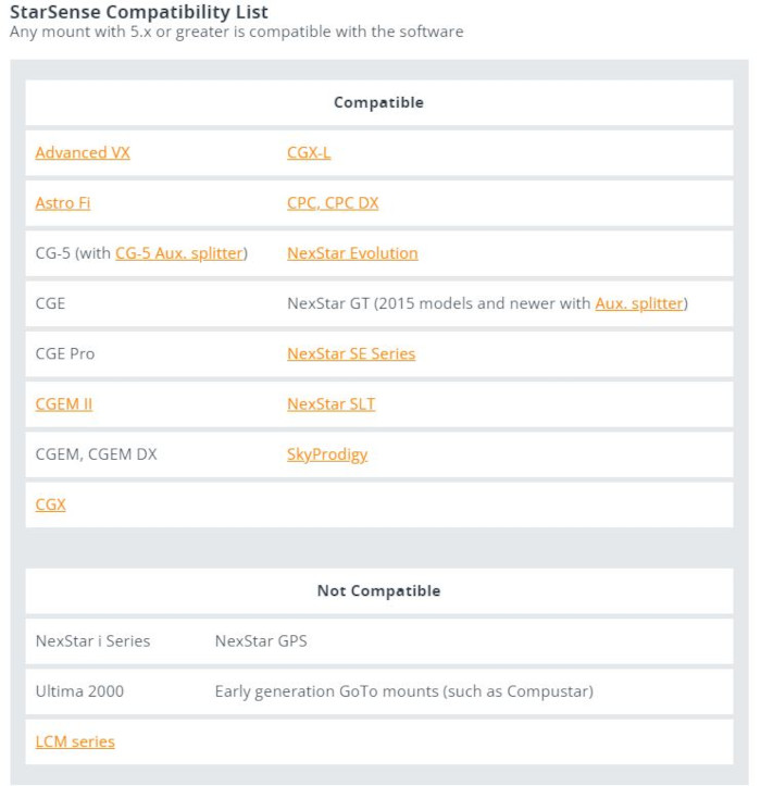 Liste des instruments Celestron compatible avec le module Celestron StarSense