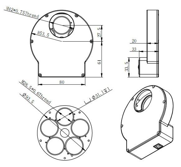Dessin technique de la roue à filtre ZWO EFW Mini zwo_efw_mini_01.jpg