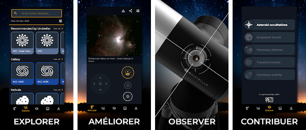 Copie d'écran de l'application Unistellar