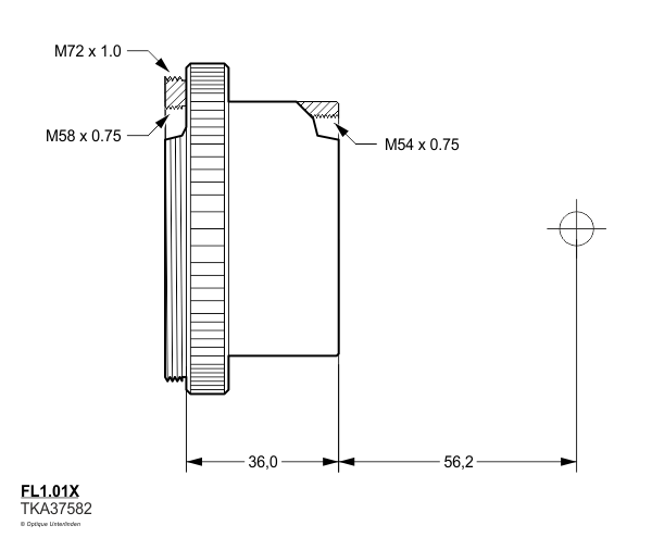 Schéma des filetages et du backfocus du correcteur de champ Takahashi FL1.01X pour FSQ-85EDX