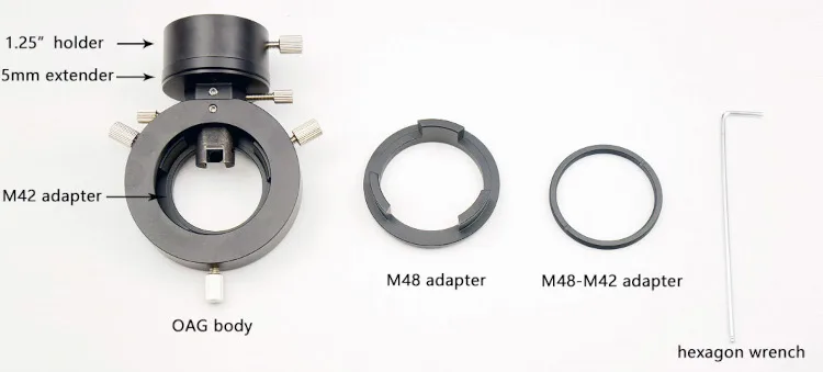 Elements livrés avec le diviseur optique ZWO OAG