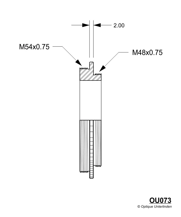 Demi-coupe de la bague Optique Unterlinden M54 - ép. 2mm - M48 (M/M)