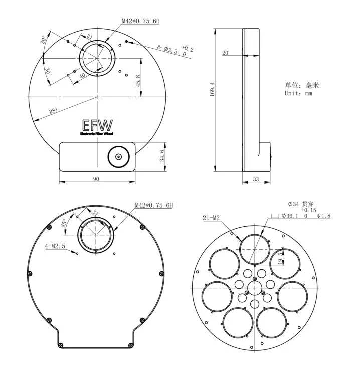 Dessin technique de la roue à filtre ZWO EFW II 7x36mm zwo_efw_II_36mm.jpg