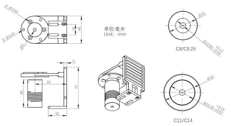 Dessin technique de la platine d'adaptation EAF ZWO pour Celestron C11/C14 zwo_supportC11-C14_03.jpg