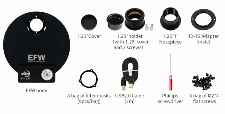 Elements livrés avec la roue à filtre ZWO EFW 8 positions zwo_efw_8_03.jpg