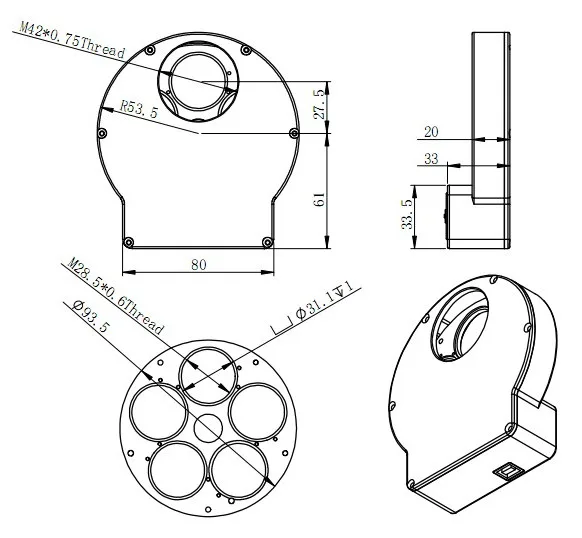 Dessin technique de la roue à filtre ZWO EFW Mini zwo_efw_mini_01.jpg